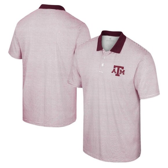 NEW Men's Colosseum White/Maroon Texas A&M Aggies Print Stripe Polo SZ XL - Picture 1 of 9